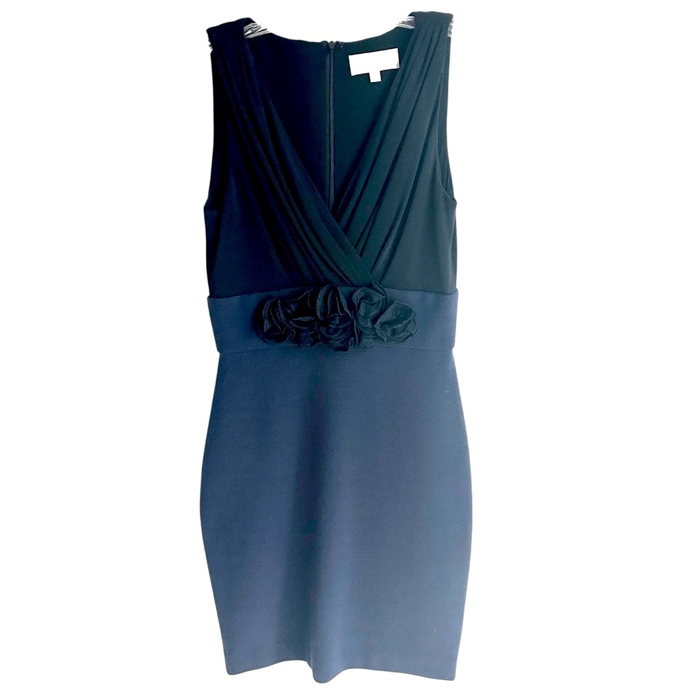 Badgley Mischa Sleeveless Sheath Dress with Ruched Bodice Fabric Flowers Size 4